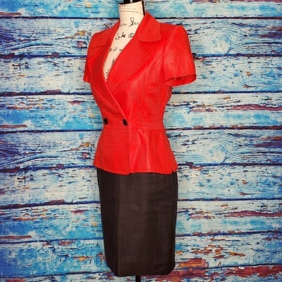𝅺LINDA Allard Ellen Tracy Red & Black Career Suit - Picture 2 of 7